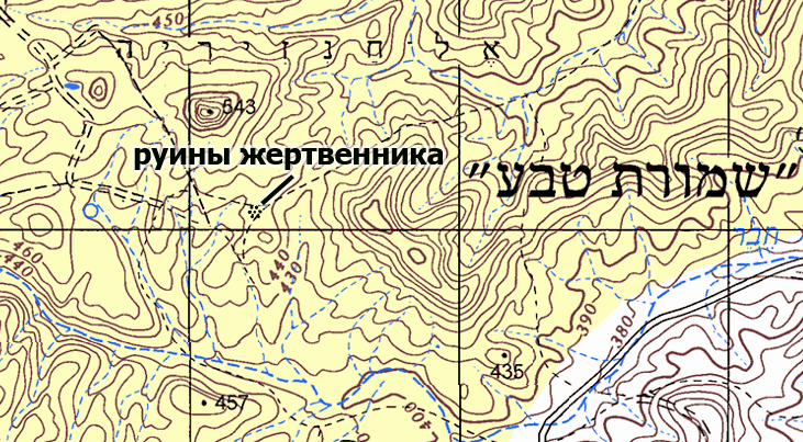 Жертвенник Иегова-ире на топографической карте Израиля.