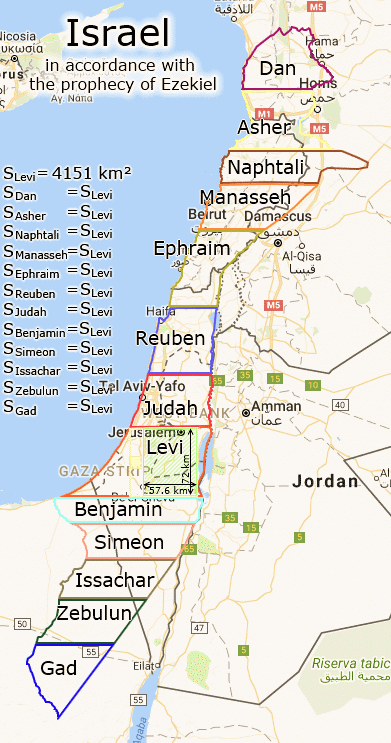 Map of Israel in accordance with the prophecy of Ezekiel.